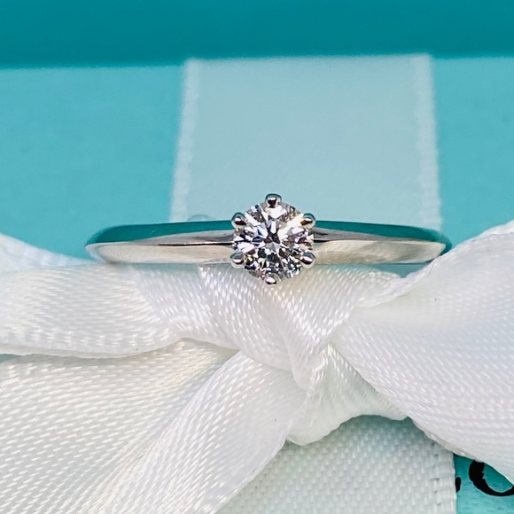 Tiffany & Co. Jewelry - Tiffany & Co platinum diamond engagement ring .20 carat 5.5 w/ box & Pouch H VS1